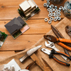 17 DIY renovation tools on nicely smooth hardwood floor