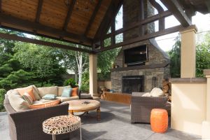 Outdoor Living WEB Backyard with Pergola and Fireplace