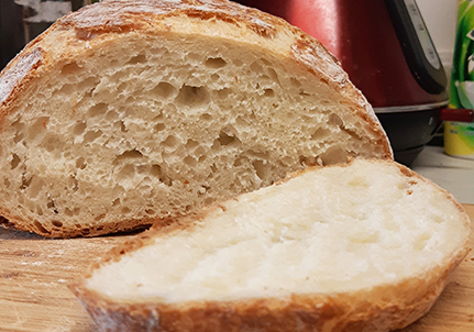 No-knead bread sliced