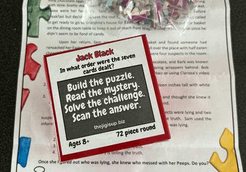 The Jig Is Up Puzzle Game Featuring Instruction Card and story