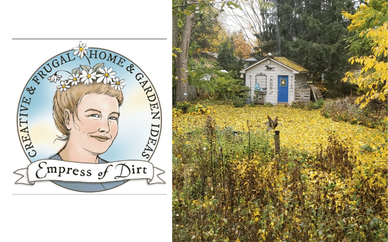 Empress of Dirt logo next to image of white shack with blue door in backyard field