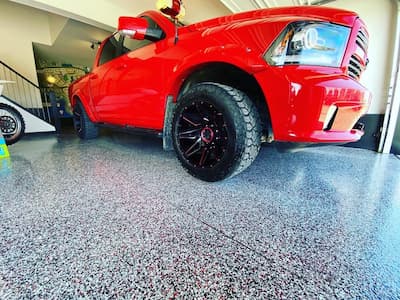 red truck in garage red truck in garage