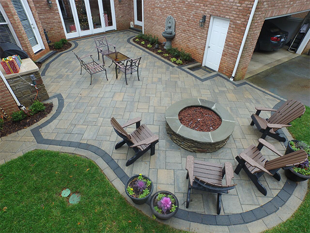 Fun Outdoor Living Hero Image of Patio with Fire Pit from above