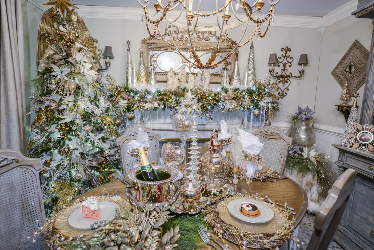 Decorated table with silver and gold accents