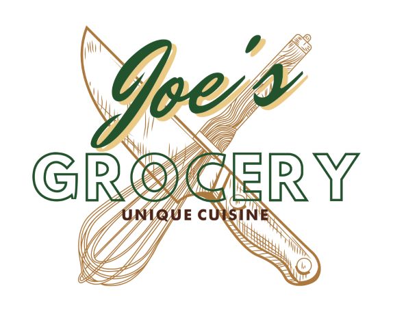 Joe's Grocery logo with whisk and knife