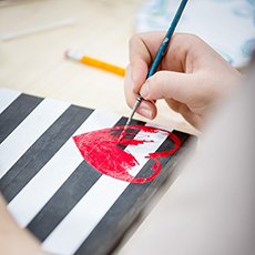 MiTi-heart Painted heart on black and white striped canvas